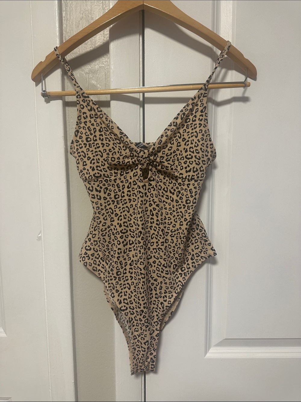 H&M Leopard-Print Tie-Front One-Piece Swimsuit - Tan & Black